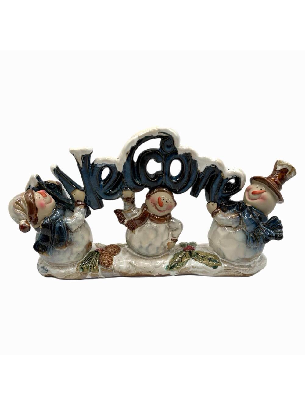 “Welcome” Snowmen Ceramic Tabletop Figurine / Display